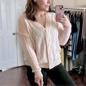 FRNCH Blush Pink Pearl Embellished Cardigan Sweater Wool Mohair Women Medium
